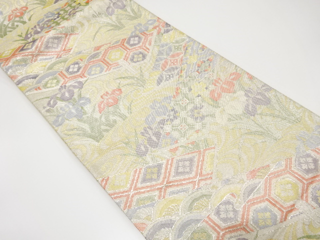 切りばめ風　草花に古典柄織り出し袋帯